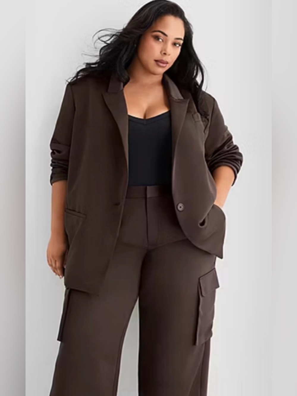 NWT Ashley Graham Cargo Pants - Wide Leg Comfort dark Java